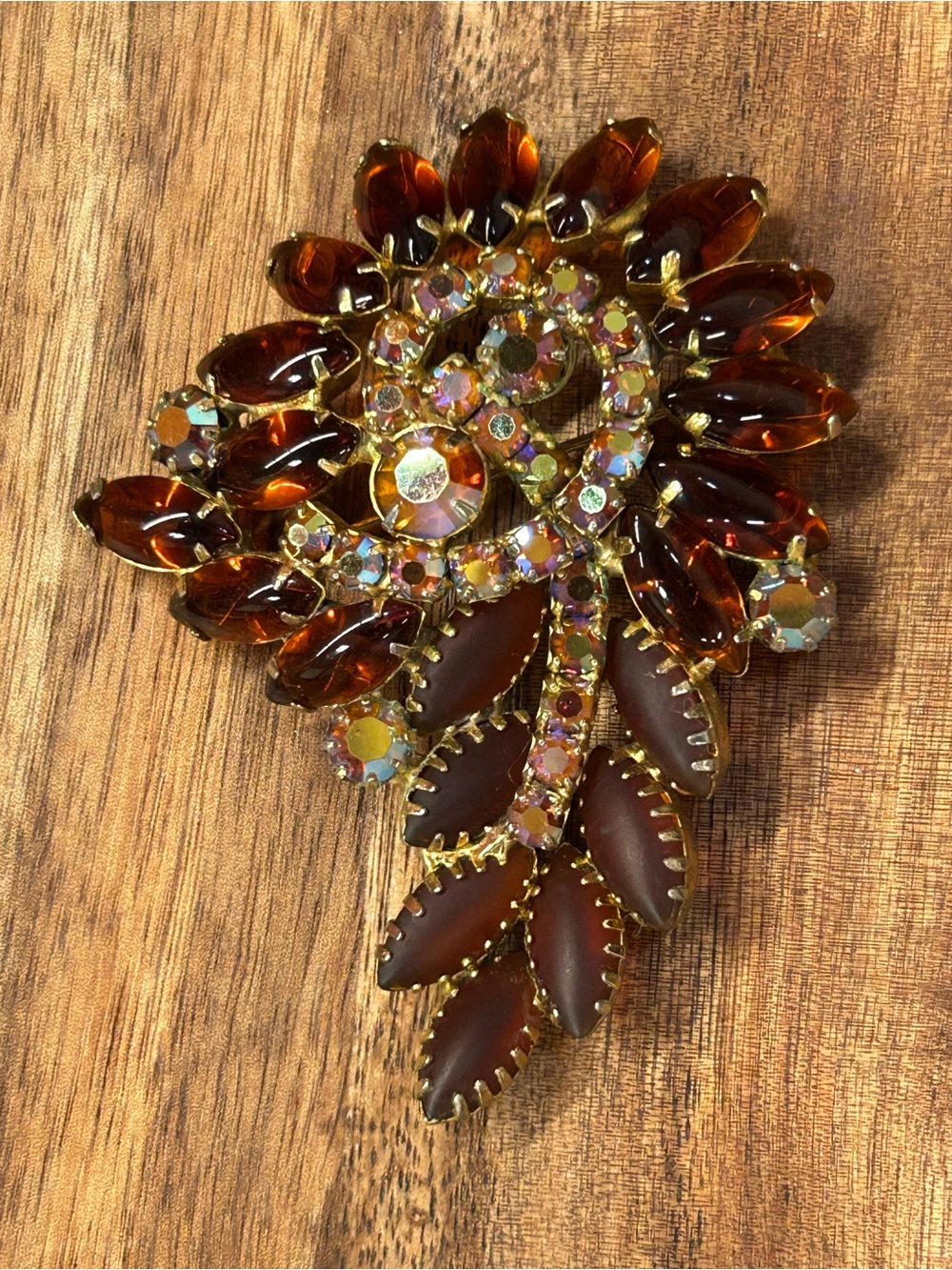 Juliana large Vintage Amber Rhinestone Brooch
